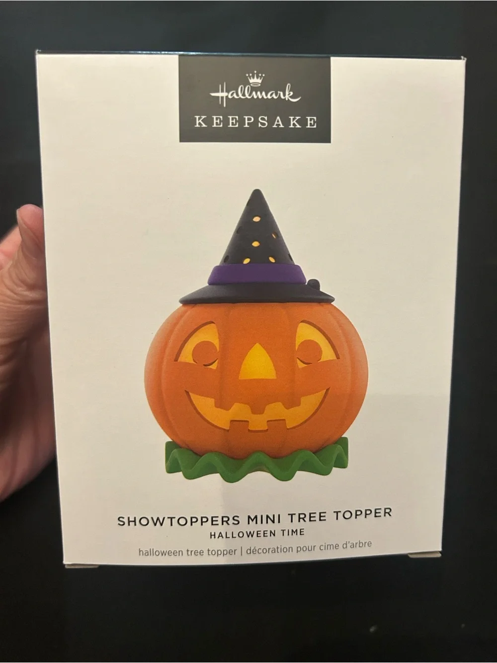 Hallmark Orange Pumpkin Tree Topper with Purple & Black Witch Hat